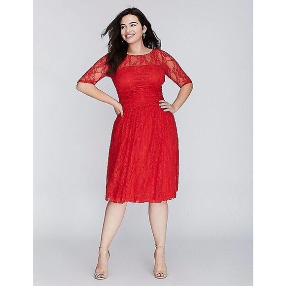 Kiyonna Dresses & Skirts - Kiyonna Women's Dress 1X Luna Lace Style Red Fit and Flare Lined Party Christmas
